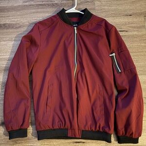 Men's Burgundy Bomber Jacket with Black Trim